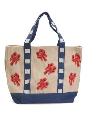 Sol and Mer  Embroidered Crab Tote Bag